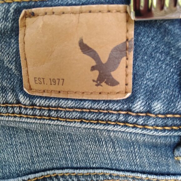 AEO Super Stretch Kickboot Jeans Back Buttoned Flap Sequined Pockets  Sz 00 - Picture 5 of 10